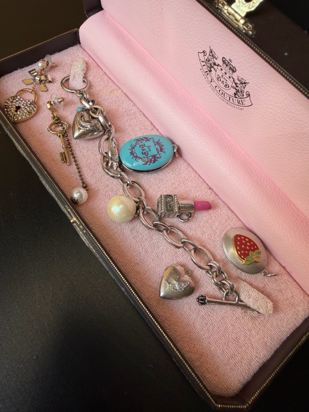 Vintage Juicy Couture charm bracelet with charms and set of earrings